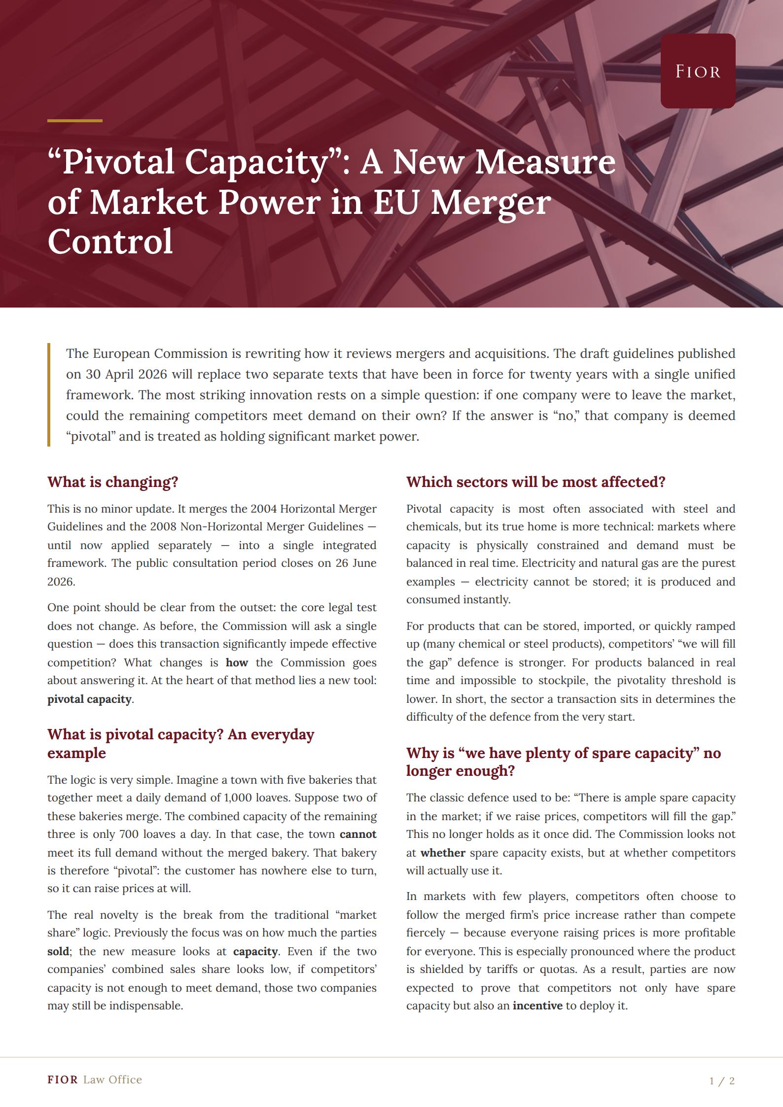 “Pivotal Capacity”: A New Measure of Market Power in EU Merger Control görseli 1